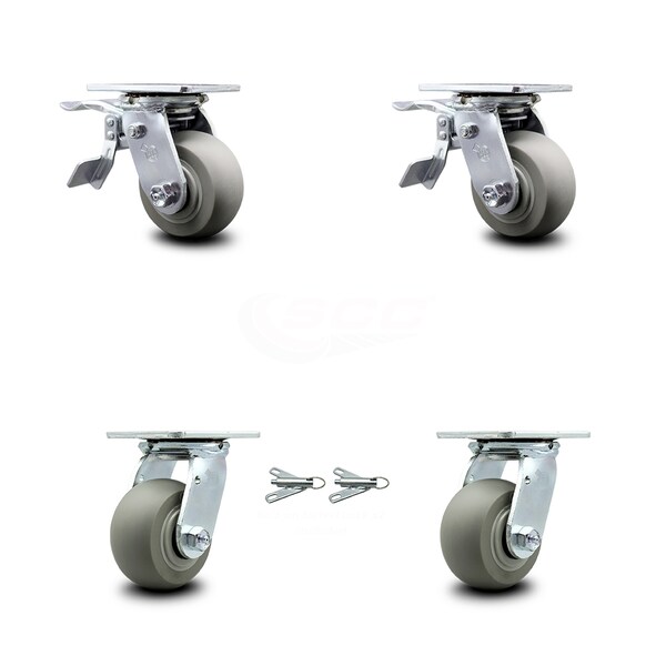 Service Caster 4 Inch Thermoplastic Rubber Caster Set with Roller Bearing 2 Brake 2 Swivel Lock SCC-TTL30S420-TPRRD-2-BSL-2 - main